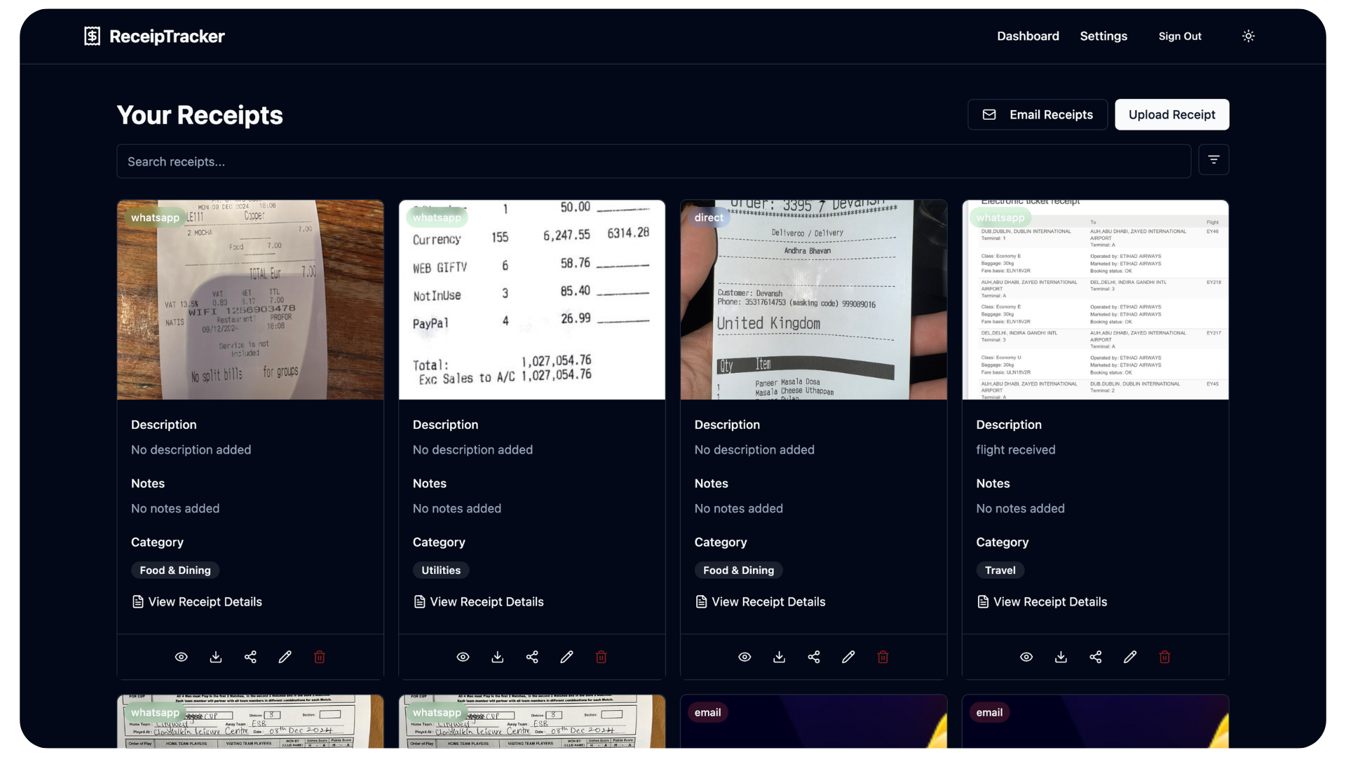 ReceipTracker Dashboard